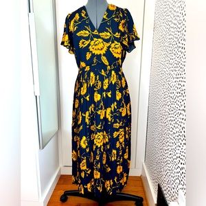 J. Crew gorgeous midi-dress in navy and gold floral. Size 12.